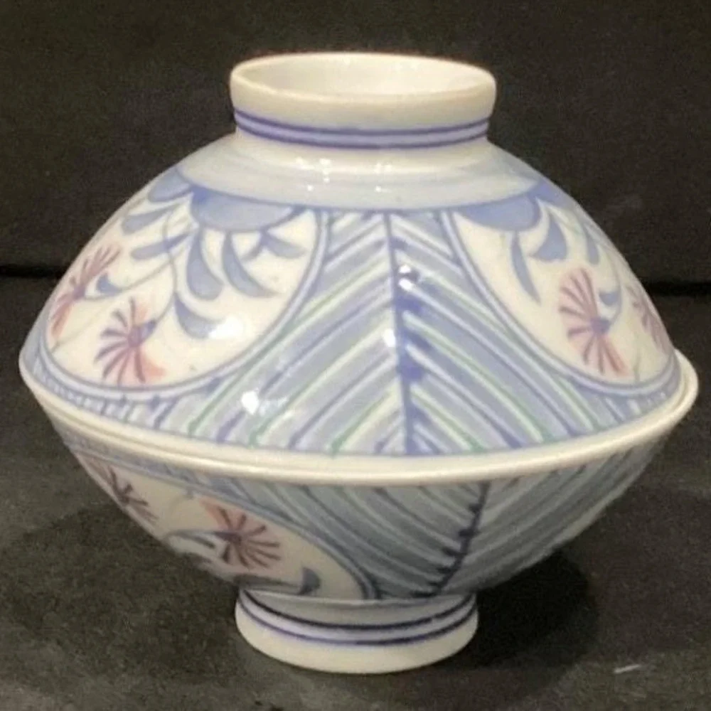 Pier 1 Imports Floral Porcelain Rice Bowls, Set of 2, Vintage Footed Asian-Style
